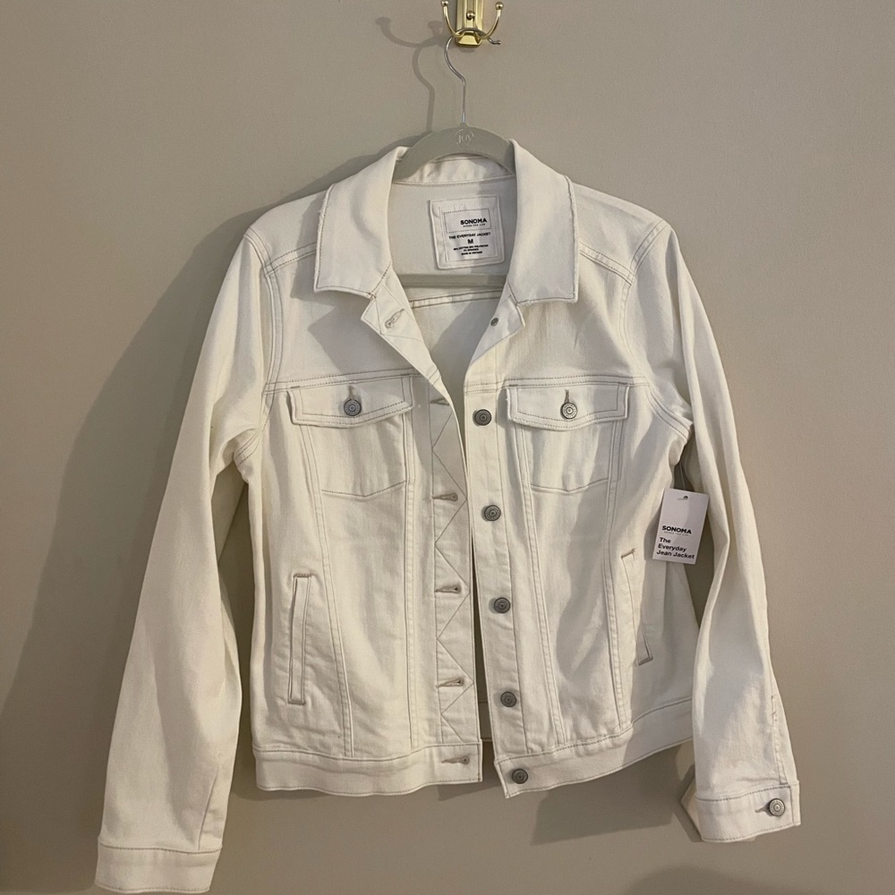 White Denim Buttoned Blazer Jacket